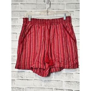 Briggs Womens Red Striped Linen Blend Smocked Waist Tassel Shorts Large 1372191